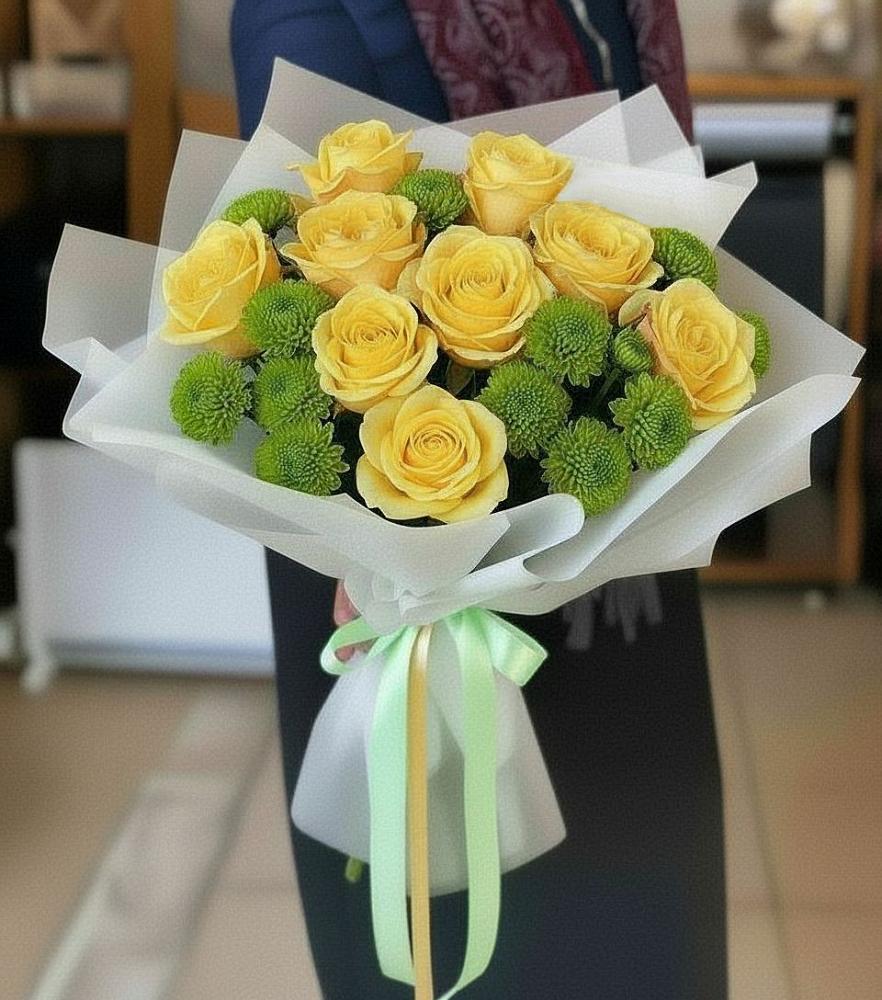 Букет цветов из: Хризантемы и Розы в Новосмолинский