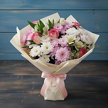 Букет цветов из:  Хризантемы, Альстромерии и Розы #REPLACE_PRED# Новосмолинский