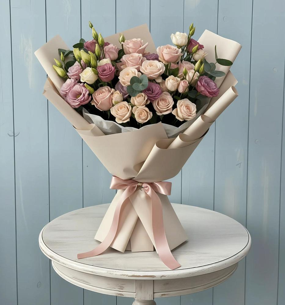 Букет цветов из: Розы и Лизиантусы в Новосмолинский