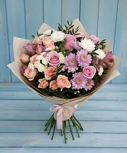 Букет цветов из:  Хризантемы, Розы и Альстромерии в Новосмолинский