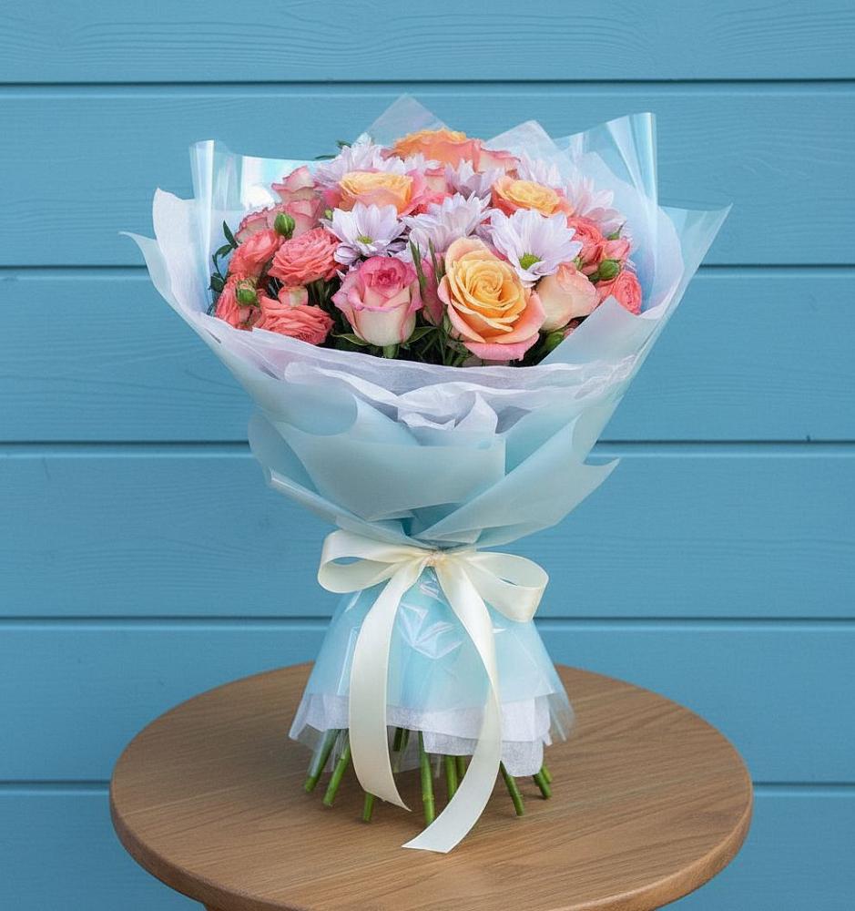 Букет цветов из: Хризантемы и Розы в Новосмолинский