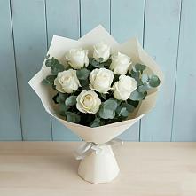 Букет Белые розы в Эвкалипте #REPLACE_PRED# Новосмолинский